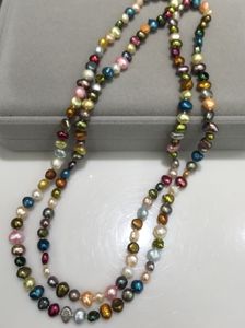 Annodato a mano 100 cm 5-6mm colore naturale d'acqua dolce perla barocca catena maglione collana gioielli di moda 2 pz/lotto