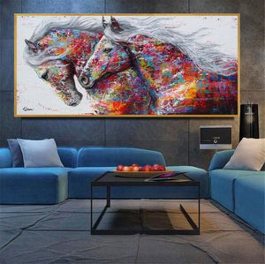 Abstrakt oljemålning Stor storlek kanfas häst affischtryck djur vägg bilder för vardagsrum heminredning cuadros decoracion