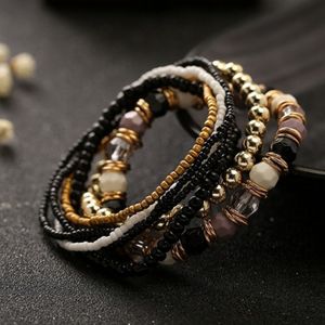 Set da 7 pezzi/set di gioielli con bracciale di perline multistrato bohémien delle quattro stagioni ed elastico da donna