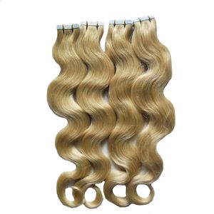 Kroppsvåg Blondin # 613 Ryska europeiska Hårband Skin Weft Hair Extension 80pcs Tape In Human Hair Extension Dubbeldragen lim 200g