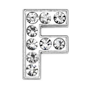 50pcs / mycket 8mm F Silver Slide Letter Full Rhinestones Charms Fit för 8mm DIY Läderarmband Telefonremsor SL0003