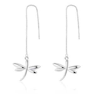 Pläterad Sterling Silver Delikat Dragonfly Hängsmycke Örhängen Dase900 Storlek 12x2.3cm; Nya Kvinnors 925 Silverplatta Dangle Smycken Örhängen