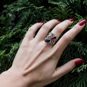 Мода - Широкое кольцо Синие многофункциональные камни Мода Ювелирные изделия Топ Ювелирные изделия Большие кольца для женщин