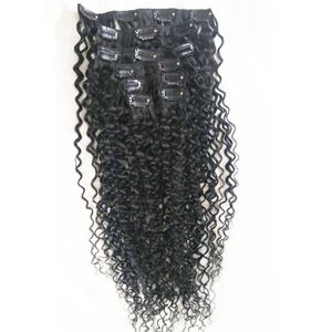 Mongolian Virgin Hair African American afro kinky curly hair clip in human hair extensions 100gram natural black Color clips ins, free DHL