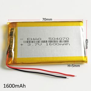 Modell 504070 3.7V 1600mAh Uppladdningsbart batteri Lithiumpolymer Lipo-cell för MP3 DVD-kudde Mobiltelefon GPS-kraftkamera E-böcker omkodare