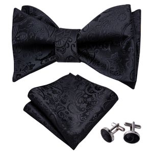 venda por atacado Vincular rápido gravata borboleta luxo Floral sólido preto tecido de seda de seda auto gravata gravata de casamento frete grátis LH-1031