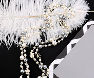 Wholesale- designer classic style elegant beautiful flowers pearls long chain sweater statement necklace for woman