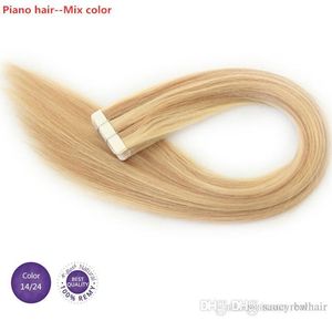 100% Human Hair Extensions Skin Weft Tape Mieszany Kolor 150g 60 sztuk Brazylijski Hair Hablonde Podwójne boki Klej Tanie Darmowa Wysyłka