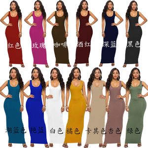 Kobiety Casual Seksowna Dress O-Neck Bez Rękawów Maxi Sukienka Cienka Długa Dress Vestidos S-3XL Wysokiego Stretch Tank Roll Summer 2019