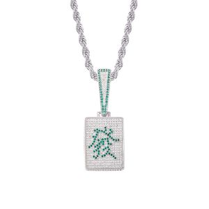 Luxury Designer Iced Out Chinese Style Mah-jong FA Rich Pendant Necklace Full Diamond with Stainless Steel Rope Chain