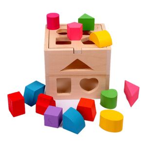 13 Holes Intelligence Box Shape Sorter Cognitive and Matching Wooden Building Blocks Baby Kids Children Educational Toy Gift