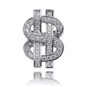 Hurtownia Dollar Symbol $ Klaster Pierścionki Dla Mężczyzn Luksusowe Designer Diamenty Pierścień 18K Pozłacane Miedź Cyrkonie Złote Srebrne Pierścienie Biżuteria Prezenty