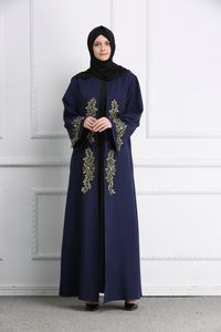 Moroccan Caftan Evening Dresses Navy Blue Muslim Evening Gowns Long Sleeves Appliques Formal Dress Elegant 2019 Prom Dresses Dubai Abaya