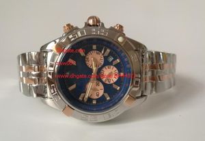Fornitore della fabbrica di qualità superiore Orologi da polso in oro rosa 47 millimetri Two Tone Quarzo Cronografo Quadrante Blu Acciaio Mens Watch Watches