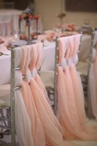Romántica de la boda del banquete de boda Silla Fajas Fajas Flowy gasa Chiavari por encargo Blush marfil blancos Decoración de eventos 65 * 200 cm