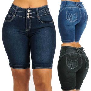 GAOKE Lunghezza al ginocchio Pantaloncini di jeans Donna Push Up Elastico Vita alta Pantaloncini da motociclista Jean Pantaloncini Donna Estate 2020 Nero Streetwear Y200509