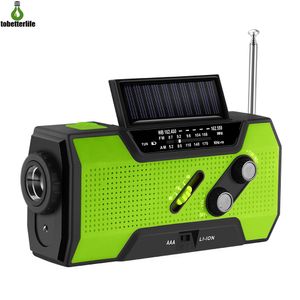 Solar Lamp Flashlight Hand Crank Radio NOAA Weather Emergency USB Battery 2000mAh Power Bank