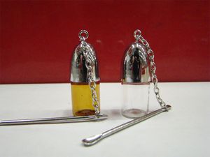 39 mm Glas-Schnupftabak-Snorter-Pillenetui, Box-Flasche mit Metalllöffel, Mini-kleine Größe, silberfarben, durchsichtig, braun, Fläschchen, Gewürz-Kugel, Rakete, Schnüffel-Etui, Raucherzubehör