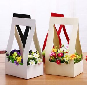 Papper blomma wrapping korg vikbar handhållen presentförpackning bärbara blommor lagring korgar förtjockningsdesign för hängande ny ankomst