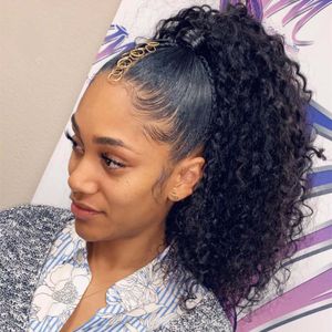 Ponytail African American Black Women Afro Kinky Curly Wrap Human Hair Drawstring Ponytail Extensions 120g Szybki DHL