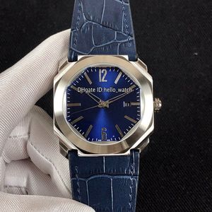 Günstige neue 41-mm-Octo-Stahlgehäuse mit Datumsanzeige 102429 BGO38C3SLD, blaues Zifferblatt, automatische Herrenuhr, blaues Lederarmband, hochwertige Uhren Hello286b