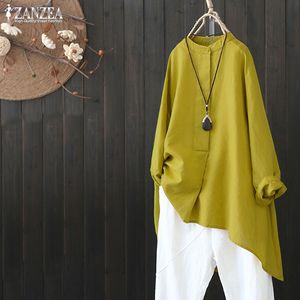 Plus Size Women Linen Blouse 2019 Zanzea Female Casual Button Chemise Shirt Vintage Tunic Irregular Tops Elegant Ol Work Blusas J190615