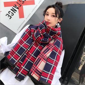 Wholesale- hot designer knitted double-sided scarf warm thick air conditioning shawl high-grade imitation cashmere fashion wild tassel
