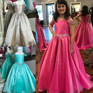 Ritzee Girl Pageant Dresses 2019 Cinghie Collo Abito da ballo Lungo Evento formale da ragazza Festa di compleanno Abiti da indossare Fucsia Blu Marrone