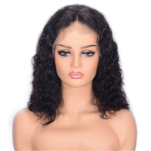 ブラジルのウォーターウェーブレースフロントウィッグ自然色女性のための人間の髪の毛ボブウィッグ8-16インチ