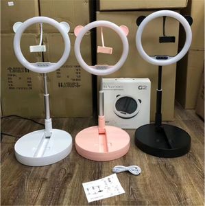 Cell Phone G2 LED Ring Light 10 Inch Selfie Ring Mirror Lamp Folding Desktop Photographic Lighting Tripod Moblie Phone Clamp Standard