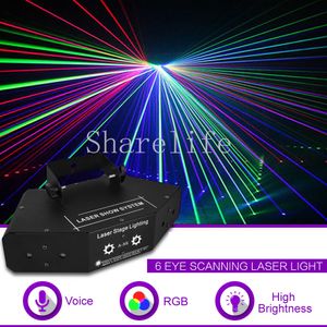 Sharelife 6 Olhos RGB Cor Completo DMX Feixe Network Laser Scanning Luz Casa Gig Party DJ Stage Iluminação Som Auto A-X6