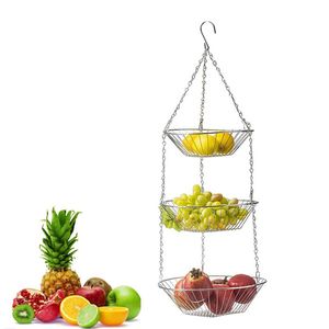 Tier 3 fio pendurado Fruit Basket Home Kitchen metal vegetais cestas de armazenamento Organizer Basket 3-Layer LX2780 atacado