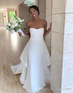 Simple Sexy Mermaid Wedding Dresses Strapless Stain With Detachabled Train Boho Bridal Gowns Lace Up Plus Size Vestidos De Soiree