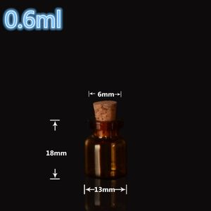 13*18*6mm 0.6ml Mini Brown Glass Bottles With Cork Empty Tiny Glass Vials Jars Small Gift Bottle 300pcs Free Shipping