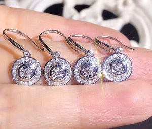 2020 Ny ankomst mousserande lyxsmycken 925 Sterling Silver Round Cut Drop Earring Kvinnor Fest Populär Dangle Earring för älsklingsgåva