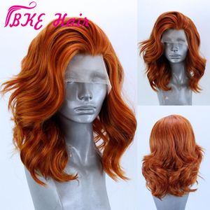 Perucas dianteiras de renda sintética onda corporal Bob peruca brasileira perucas curtas pré-arranhadas com cabelo de bebê laranja lace dianteira peruca