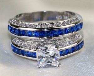Wholesale sapphire bridal rings resale online - Couple Ring Men s L Stainless Steel Ring Women s kt White Gold Filled Princess Cut Sapphire CZ Bridal Wedding Ring