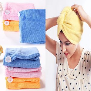Turbante absorvente de toalha de microfibra Turbante de secagem rápida chuveiro seco tampões de banho de banho chapéu chapéu de cabelo para mulheres cor aleatória 21 * 51cm