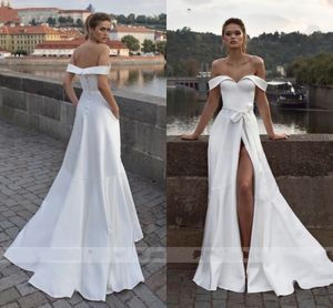 Abito da sposa principessa semplice Abito da sposa in raso con spacco alto a sirena Abiti da sposa Boho con spalle scoperte Vestido de noiva