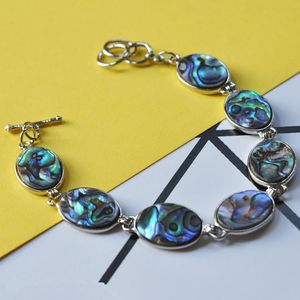 Oval Fashion Blue Green Abalone Paua Shell smycken Link Chain Armband med Växelklappa 5 stycken