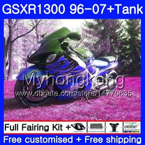 + Tank för Suzuki GSXR1300 Hayabusa Flames Blue 96 97 98 99 2000 2001 333HM.213 GSX R1300 GSXR 1300 1996 1997 1998 1999 00 01 02 Fairings
