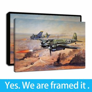 Opere d'arte incorniciate Seconda Guerra Mondiale Aviazione Aereo Guerra Dipinti ad olio Stampa HD su tela Wall Art Dipinti Picture Poster per la decorazione domestica