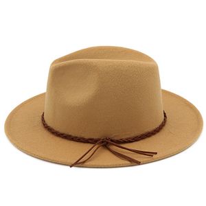 Fashion- Winter Wool Felt Fedora Hats with Woven Band Men Women Flat Brim Panama Trilby British Style Jazz Formal Hat
