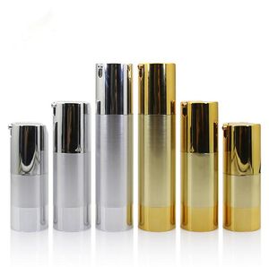 15ml 30ml 50ml Luxury Gold Silver Empty Airless Pump bottles Mini Portable Vacuum Cosmetic Lotion Treatment Travel bottle SN2598