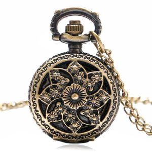 Antique Classic Mini Hollow Out Flower Case Pocket Watch Women's Quartz Analog Watches Clock Timepiece Necklace Chain Gift