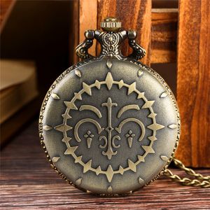 Relógio de bolso de quartzo de bronze antigo, relógio retrô com pingente, colar, corrente, moda vintage, presentes para homens, mulheres, crianças