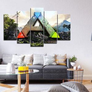 Framed 5pcs Video Game ARK Survival Evolved Wall Art HD Print Canvas Painting Fashion Hanging Pictures Home Decor