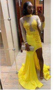 2020 Mermaid Prom Klänningar för afrikansk festklänningar sida Slit Långärmade Formella kvällsklänningar med applicerad