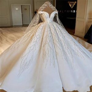 Valdrin Sahiti vestidos de casamento de luxo fora do ombro laço lantejoulas vestidos de bola vestido de noiva comprimento plus size bead vestido de noiva