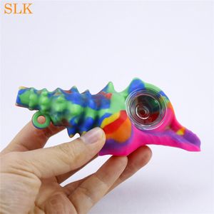 Silicone conch shape smoking pipe crack design silicon hand pipe dry herb tobacco spoon pipes with thick glass bowl